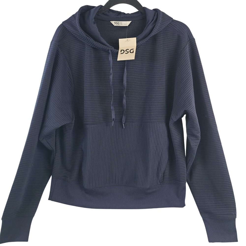 NWT DSG Women's So Soft Ottoman Hoodie Jet Navy Ribbed Pullover Sz M